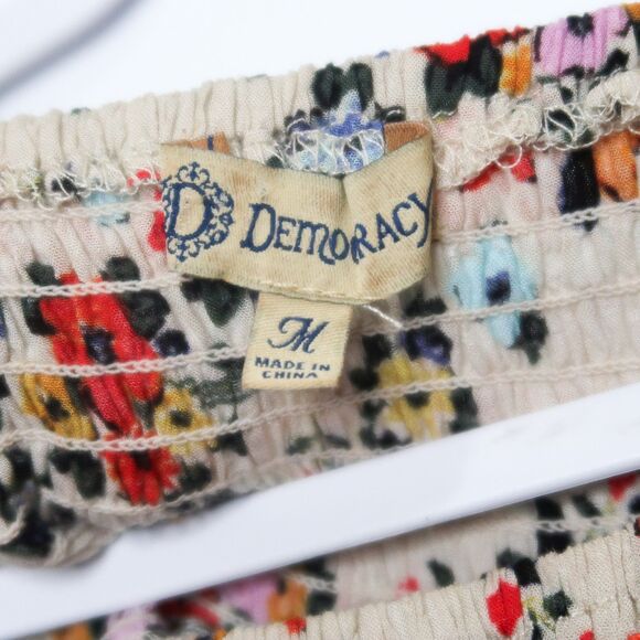 Democracy Womens Blouse Medium Red Beige Floral‎ Long Sleeve Boho Feminine Flowy - Picture 3 of 6